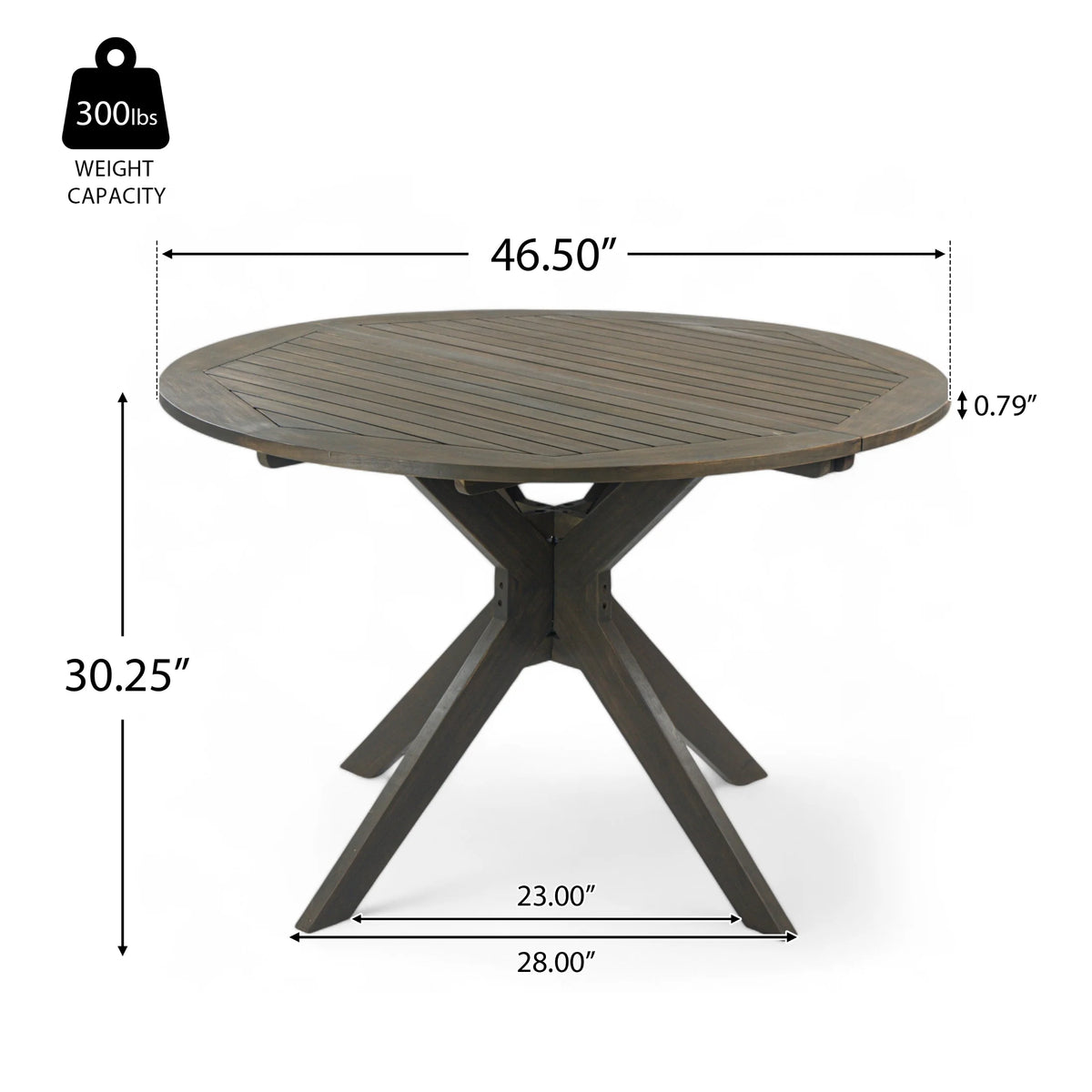 GDF Studio Brigitte Outdoor Round Acacia Wood Dining Table, Teak