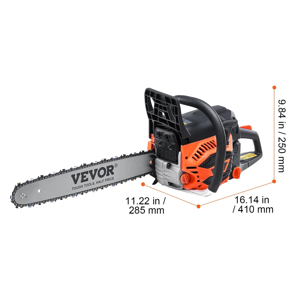 VEVOR Gas Chainsaw, 52CC 18" 2.55HP, Gasoline Powered Chain Saw, Handheld Cordless Petrol Chainsaws for Tree Wood Branch Cutting, Tree Trimming, Land Clearing, Farm Garden Ranch Forest Cutting Use