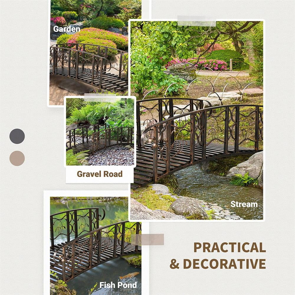GVN Bridge, Garden Bridge,Metal Arch Backyard Garden Bridge with 660 lbs. Weight Capacity, Safety Siderails, Black
