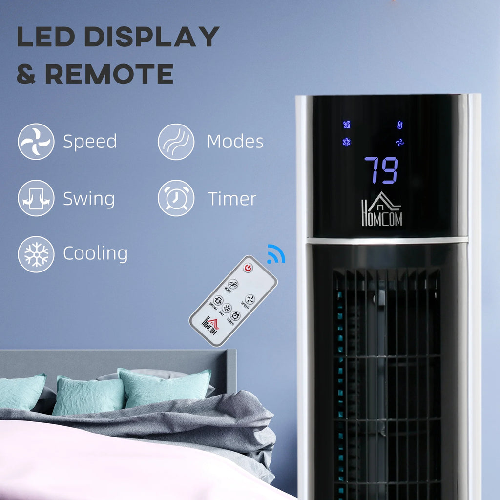 HOMCOM 42" Oscillating Air Cooler for Home with Timer 3-In-1 Evaporative Ice Cooling Tower Fan Humidifier with 3 Modes 3 Speeds LED Display Remote