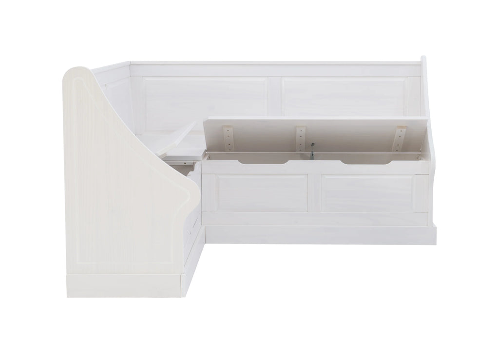 Linon Tobin Casual Wood Corner Dining Breakfast Nook Bench with Storage, White