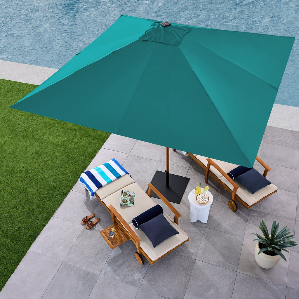 Best Choice Products 9ft Deep Square Solar LED Lighted Patio Umbrella w/ Woodgrain Pattern, UV-Resistant - Black