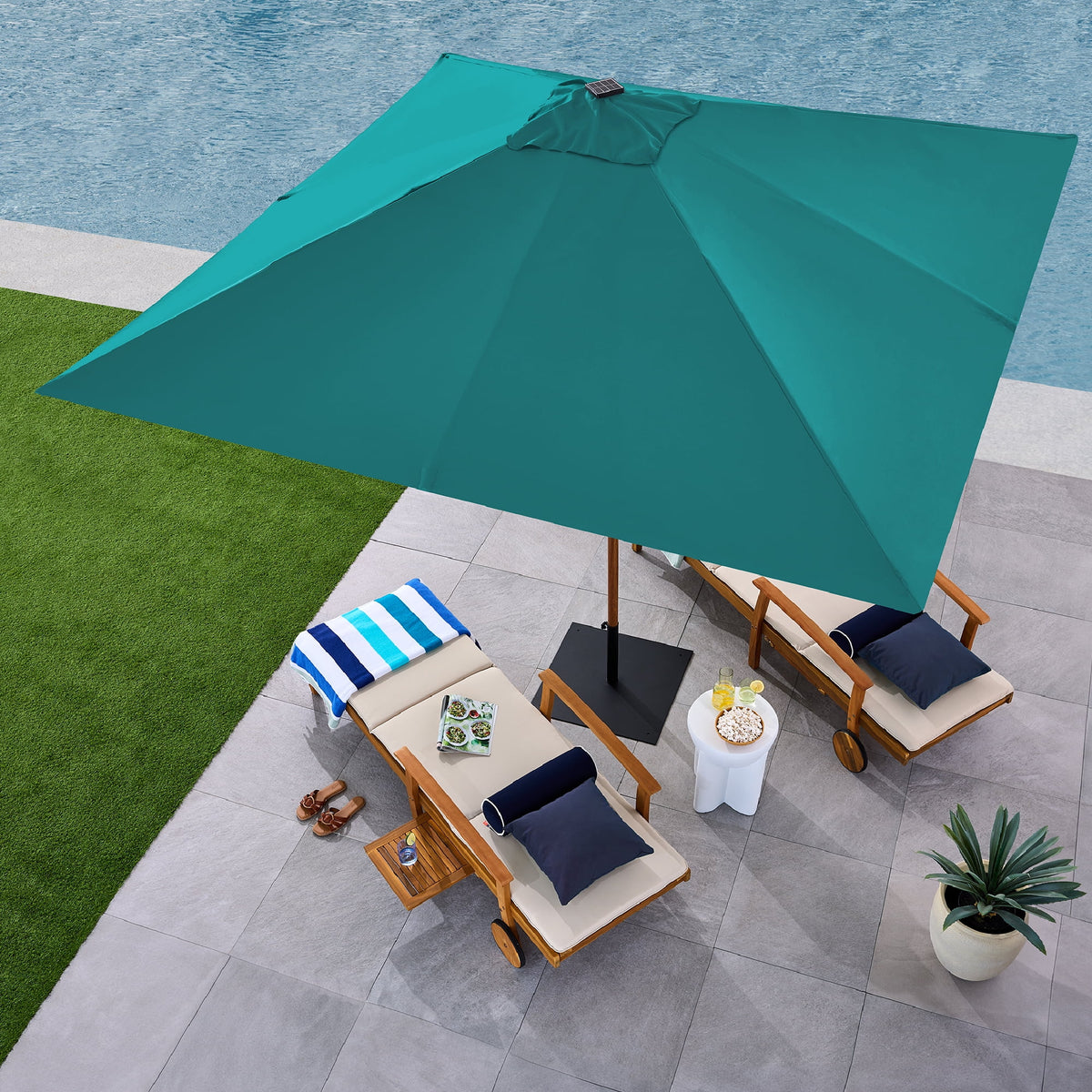 Best Choice Products 9ft Deep Square Solar LED Lighted Patio Umbrella w/ Woodgrain Pattern, UV-Resistant - Black