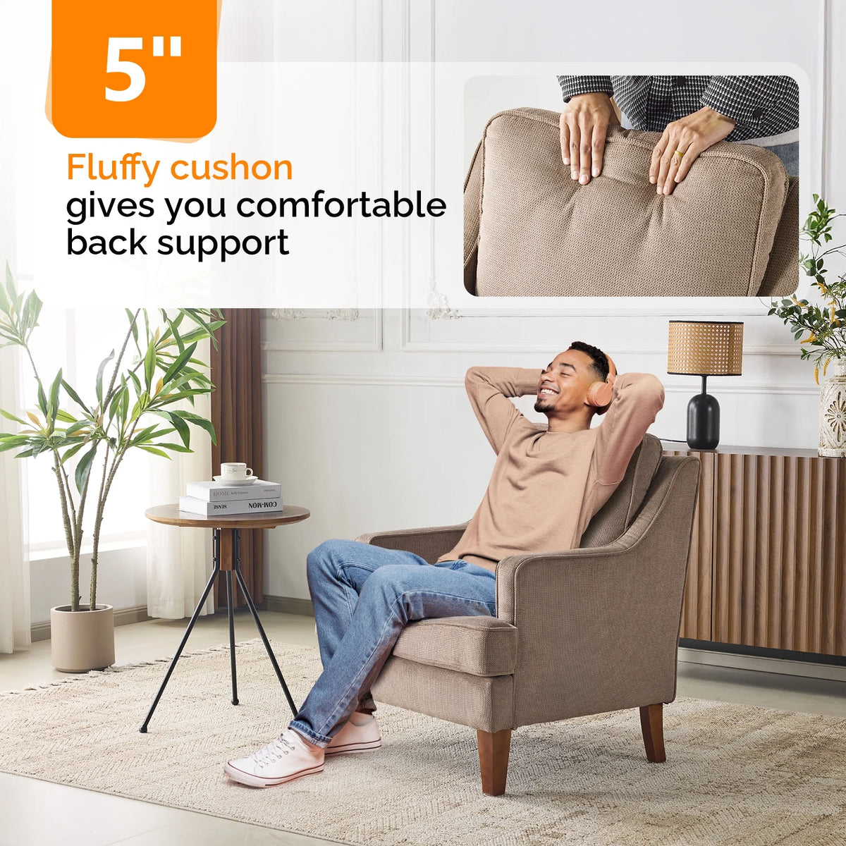 Ktaxon Fabric Accent Chair, Reading Armchair with Removable Cushion, Single Sofa with Extra Seat Depth for Living Room Bedroom Black