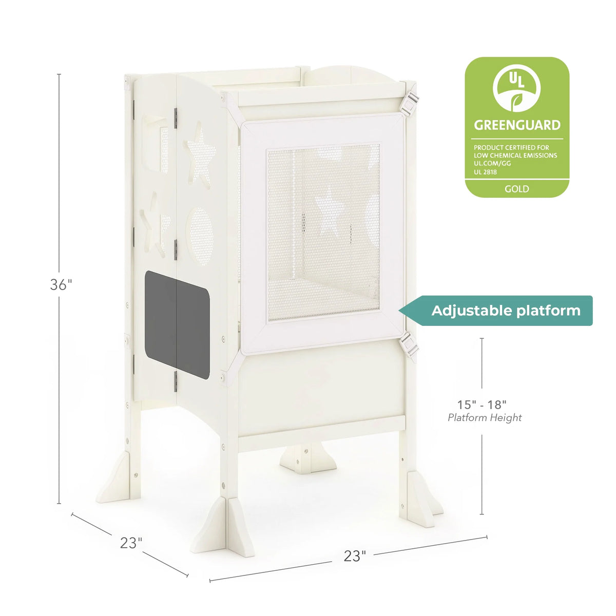 Guidecraft Classic Kitchen Helper Kids' Step Stool - Natural: Foldable and Adjustable Wooden Toddler Tower for Learning with Keeper