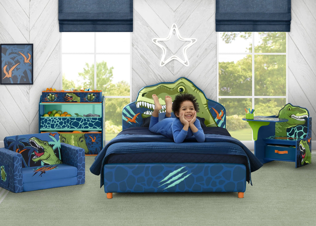 Delta Children Dinosaur Upholstered Twin Bed, Blue