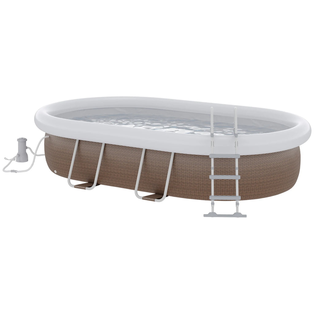 Outsunny Above Ground Swimming Pool, Semi-Inflatable Frame Pool, Brown