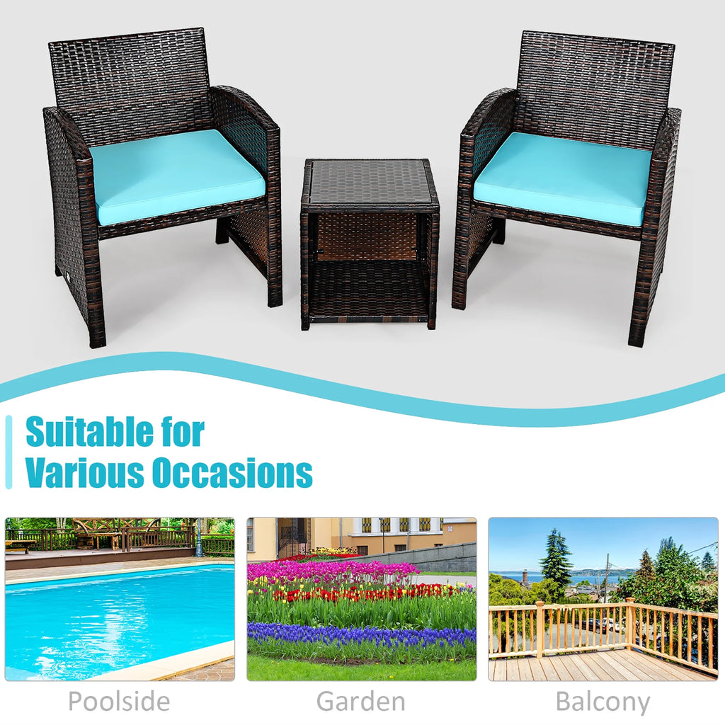 Costway 3PCS Patio Rattan Wicker Furniture Cushion Sofa Coffee Table Gray