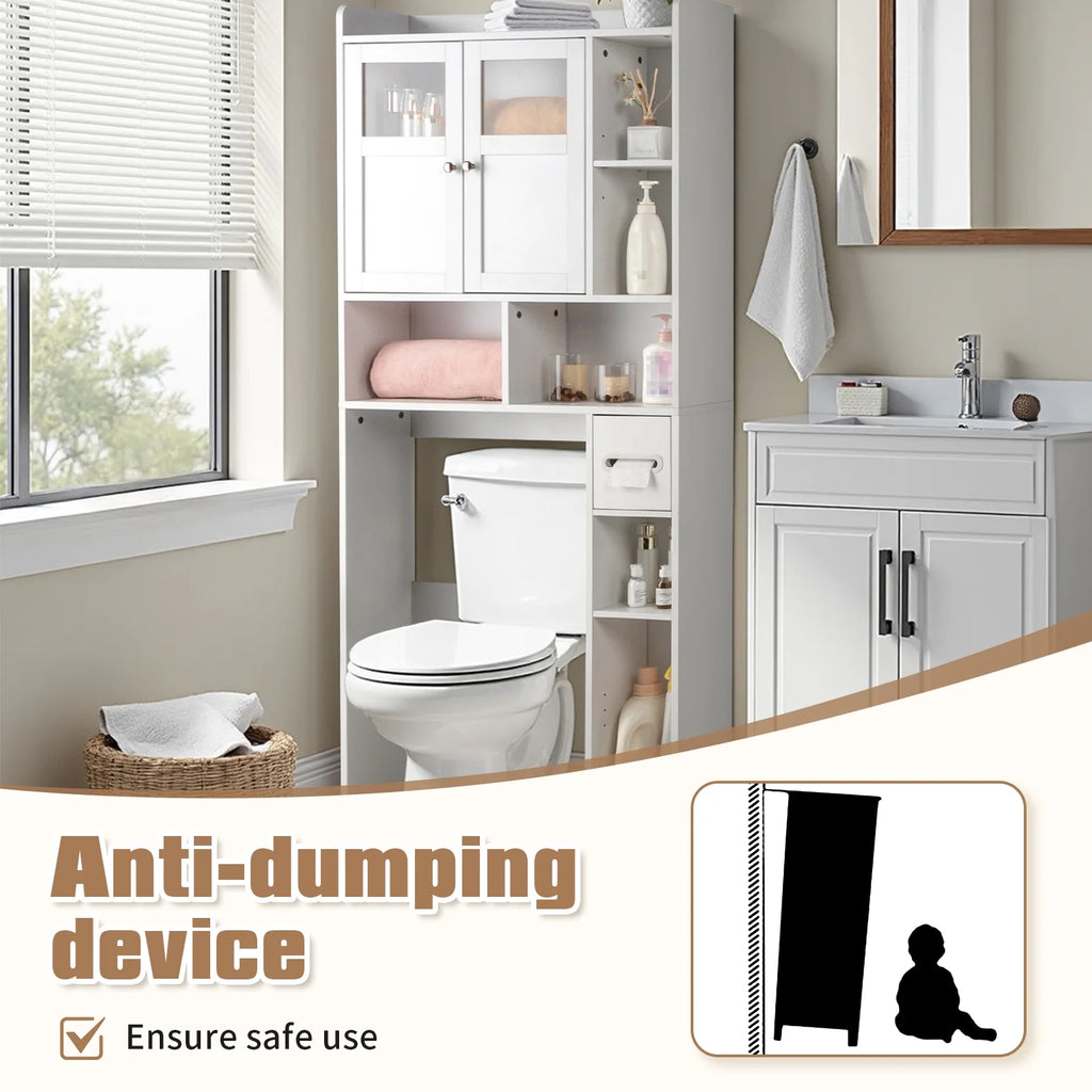 Ktaxon Over the Toilet Bathroom Storage Cabinet with 2 Doors & 3 Storage Shelves Space Saver, White