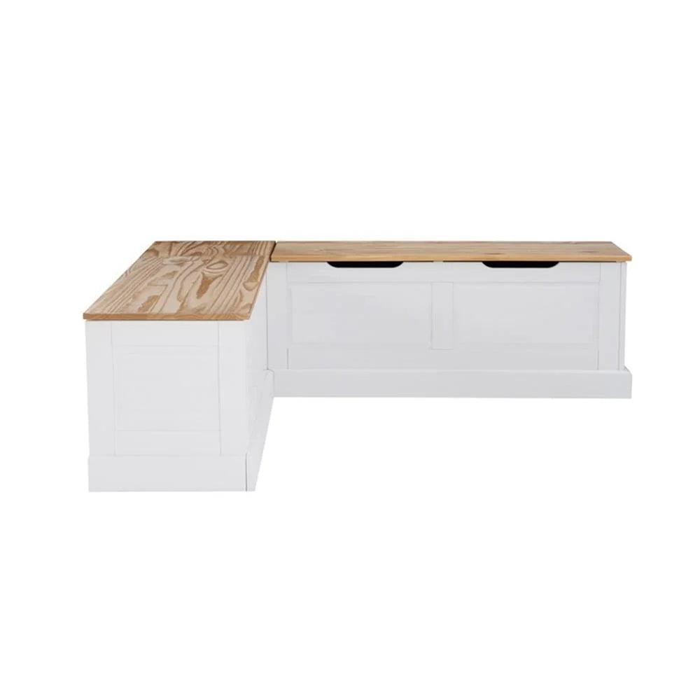 Pemberly Row Natural White Wood Nook With Green Polyester Fabric Cushions