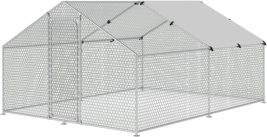 Large Metal Chicken Coop Walk-in Poultry Cage with Waterproof and UV-Resistant Cover Outdoor Chicken Run Hen Rabbit Duck House for Backyard Farm Use Spire Roof(10 W x 4.9 L x 6.4 H)