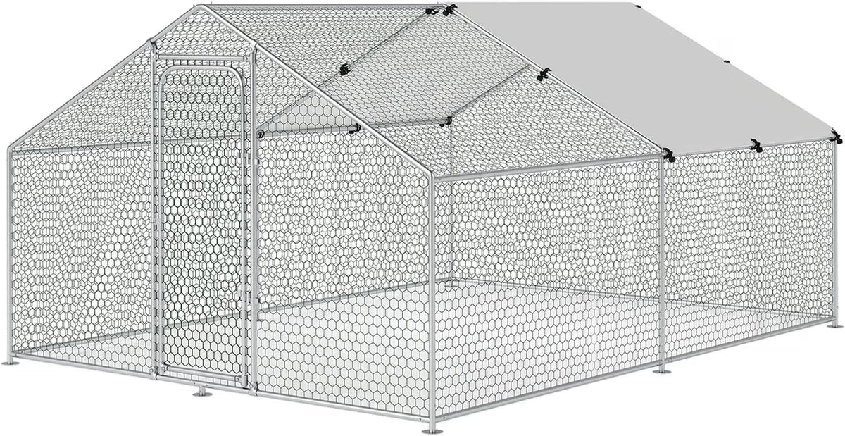 Large Metal Chicken Coop Walk-in Poultry Cage with Waterproof and UV-Resistant Cover Outdoor Chicken Run Hen Rabbit Duck House for Backyard Farm Use Spire Roof(10 W x 4.9 L x 6.4 H)