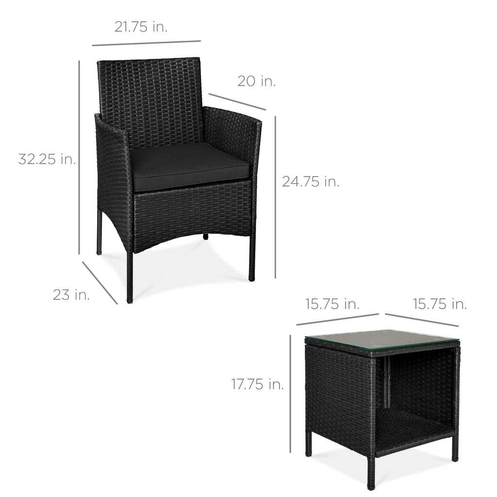 Best Choice Products 3-Piece Outdoor Wicker Conversation Patio Bistro Set, w/ 2 Chairs, Table - Gray/Navy