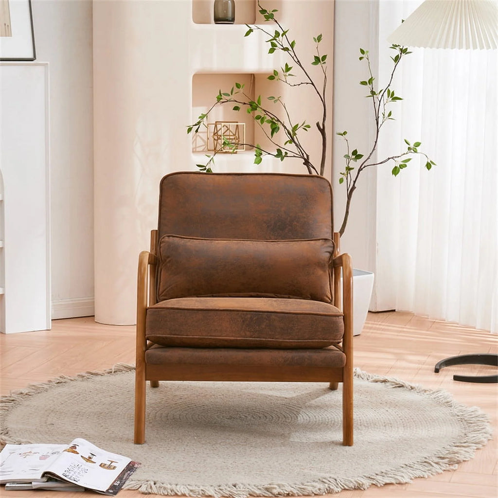 Modern Accent Chair, Upholstered Armchair with Wood Frame, Bronzing Cloth Single Sofa Chair with Lumbar Pillow for Living Room Bedroom Apartment, Orange