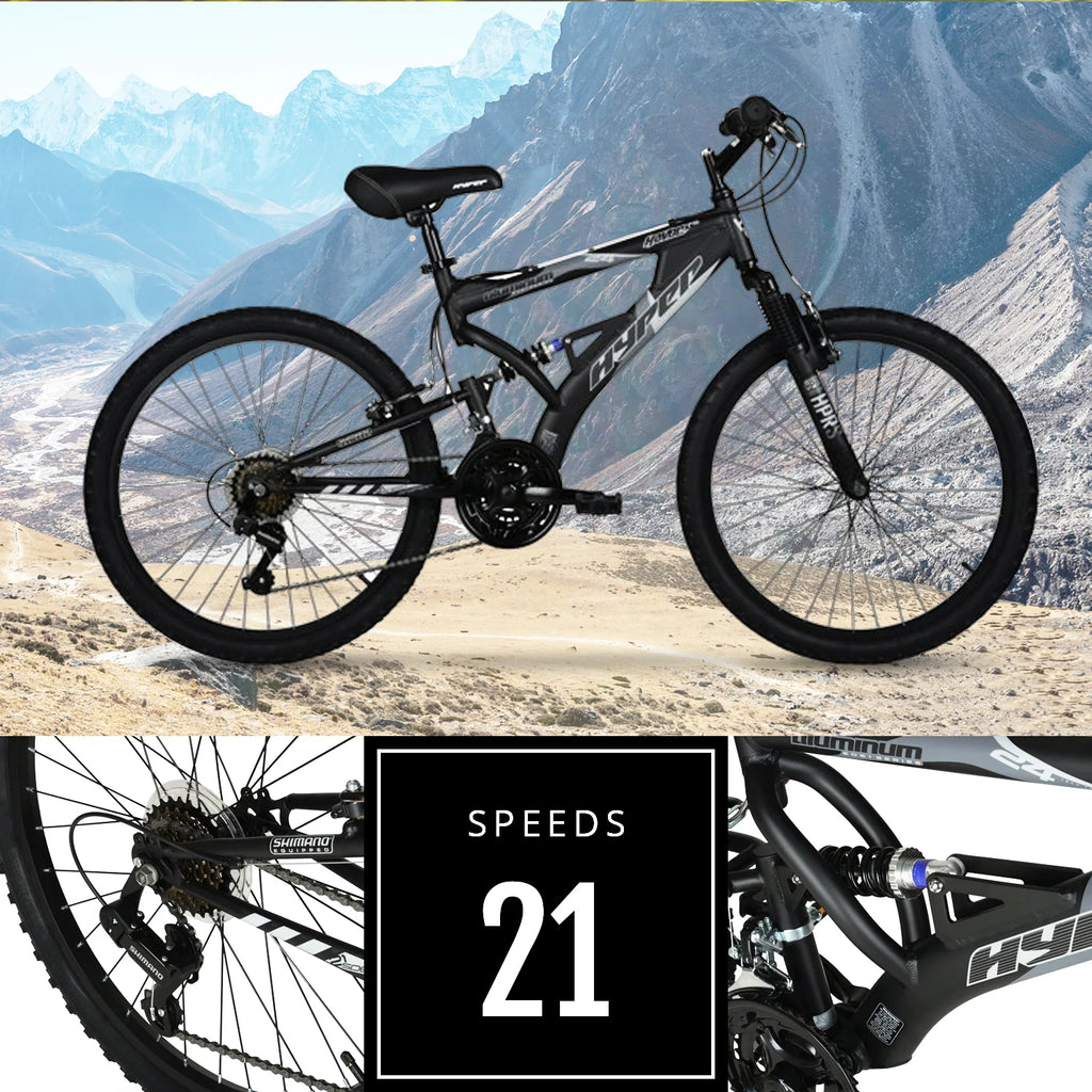 24" Hyper Bicycles Havoc Mountain Bike, Youth/Adult, Recommended Ages 10-14 Years Old, Black