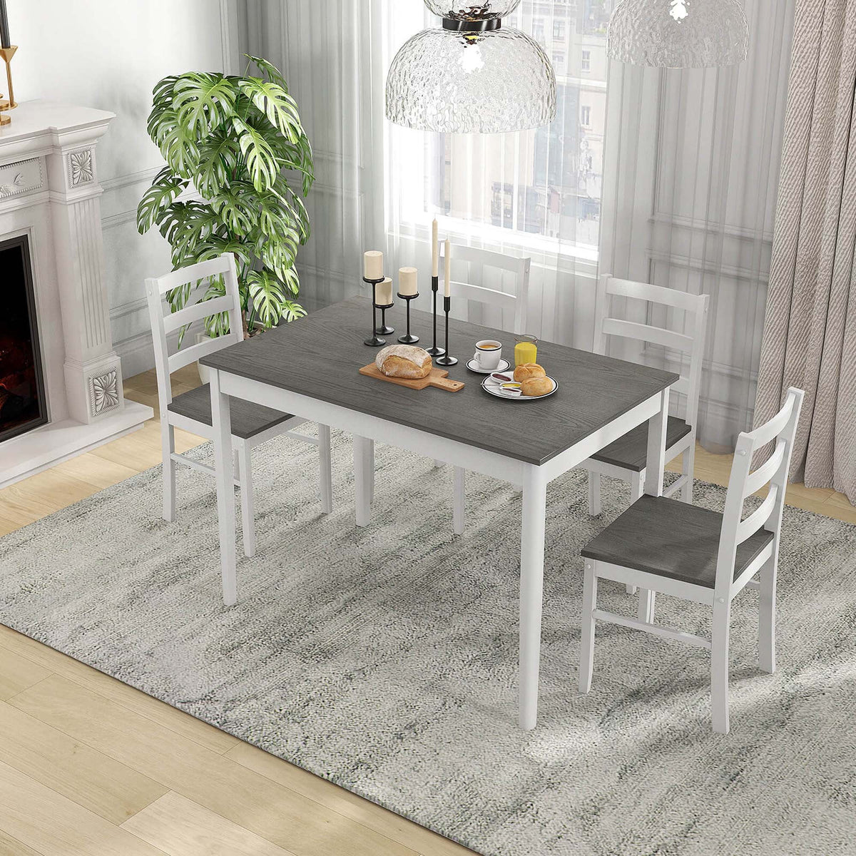 Costway 5-Piece Dining Set Solid Wood Kitchen Furniture with Rectangular Table & 4 Chairs