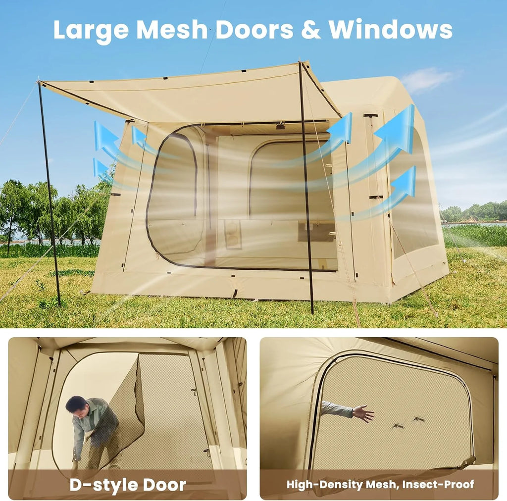 Inflatable Tents for Camping, Blow Up Tent with Canopy, Easy Setup Inflatable Camping Tent with Stove Jack, Waterproof Oxford Air Glamping Tents for Camping Adult 8-10 Person