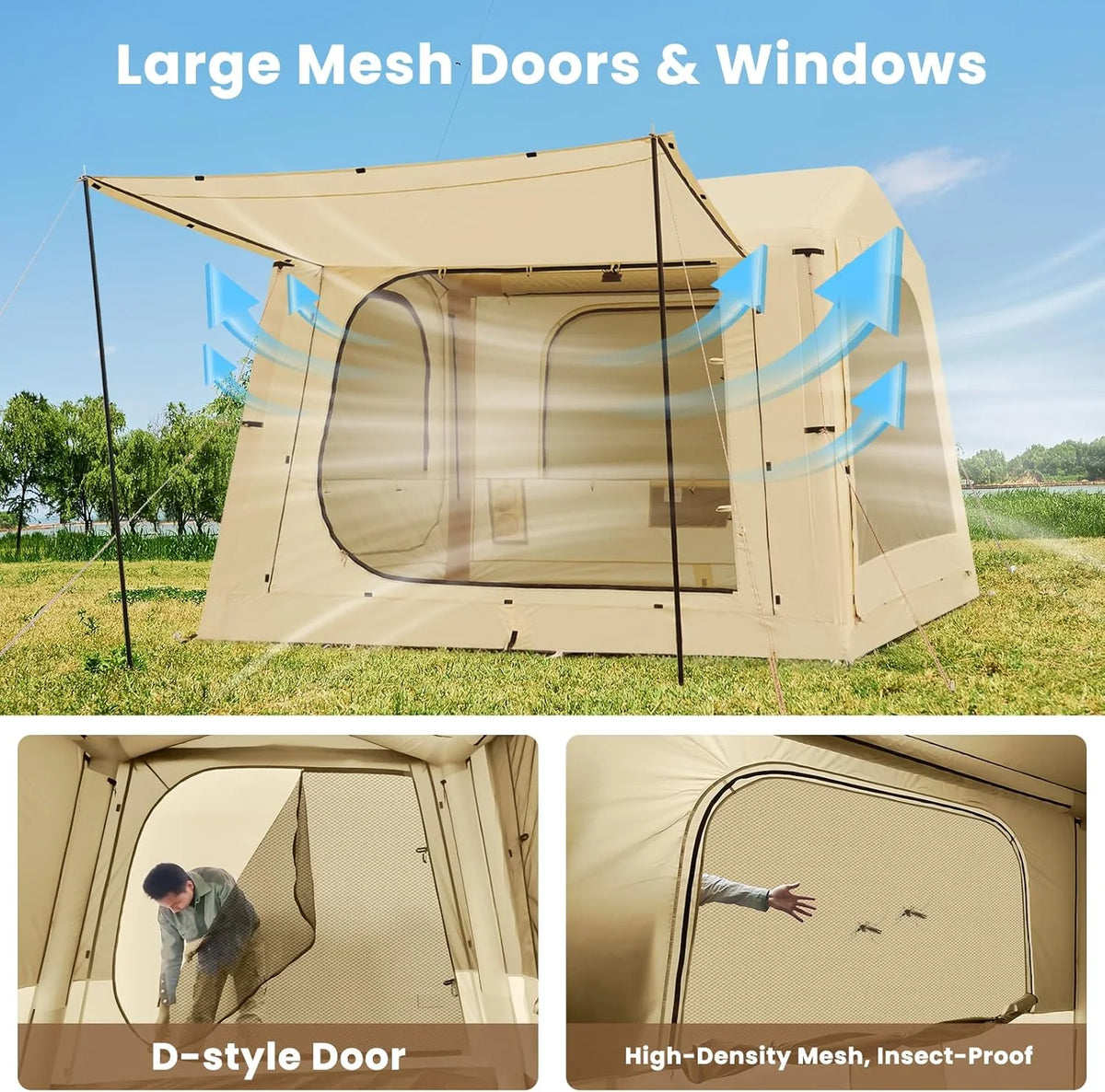Inflatable Tents for Camping, Blow Up Tent with Canopy, Easy Setup Inflatable Camping Tent with Stove Jack, Waterproof Oxford Air Glamping Tents for Camping Adult 8-10 Person