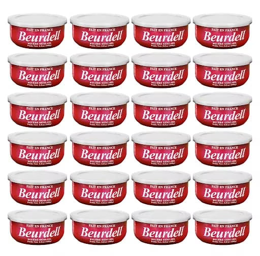 Beurdell Canned French Butter ?100% Natural Salted Pasteurized Real Butter | Long Shelf Life Emergency Survival Food | Great for Cooking, Baking, RV & Camping | Pull Top Lid | Pack of 24 | France