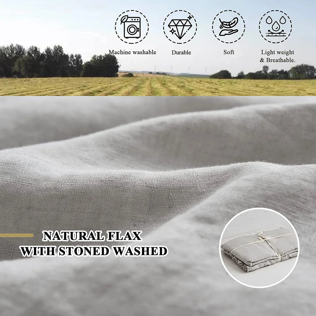 Simple&Opulence 100% Washed Linen Duvet Cover Set-3 Pieces Shabby Chic Premium Ruffled Bedding with 1 Comforter Cover and 2 Pillowshams France Flax High End Frill Sets Vintage Style(King, White)