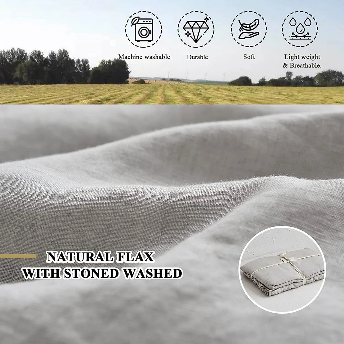 Simple&Opulence 100% Washed Linen Duvet Cover Set-3 Pieces Shabby Chic Premium Ruffled Bedding with 1 Comforter Cover and 2 Pillowshams France Flax High End Frill Sets Vintage Style(King, White)