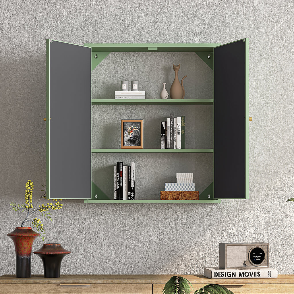 27.56"Modern Wall Cabinet with Glass Doors, Bathroom Cabinet with Featuring Three-tier Storage for Entryway Living Room, Bathroom or Dining Room, Mint Green