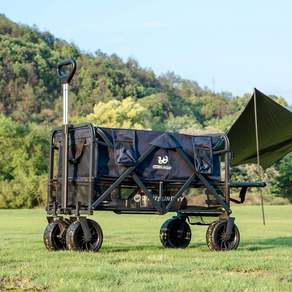 Collapsible Double Decker Wagon, Heavy Duty Foldable Wagon with All-Terrain Big Wheels, Beach Wagon for Camping, Sports, Shopping, Garden