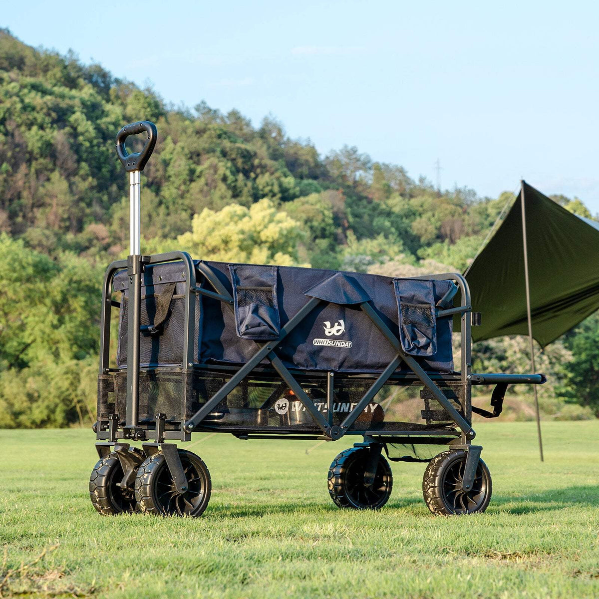 Collapsible Double Decker Wagon, Heavy Duty Foldable Wagon with All-Terrain Big Wheels, Beach Wagon for Camping, Sports, Shopping, Garden