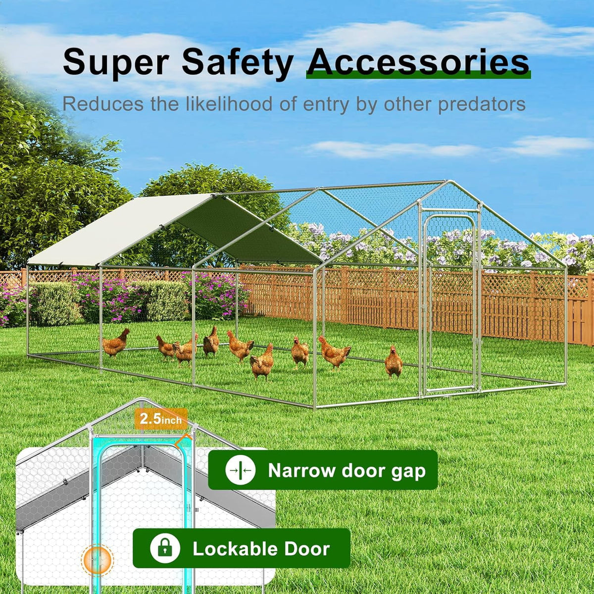 Large Metal Chicken Coop Walk-in Poultry Cage with Waterproof and UV-Resistant Cover Outdoor Chicken Run Hen Rabbit Duck House for Backyard Farm Use Spire Roof(10 W x 4.9 L x 6.4 H)