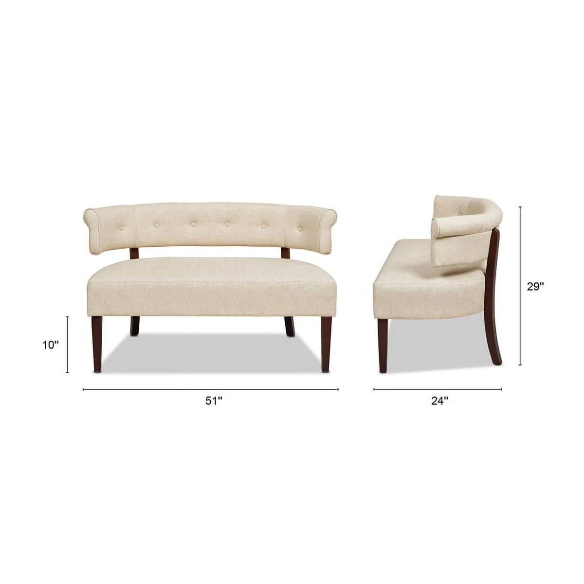 Jennifer Taylor Home Jared Roll Arm Tufted Polyester Fabric Bench, Sky Neutral Beige