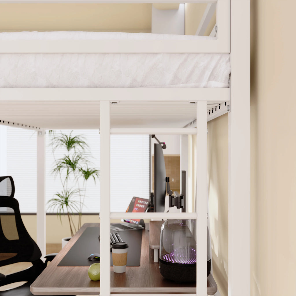 Sifurni Black Heavy Duty Twin Size Metal Loft Bed with Full-Length Guardrail & Removable Stairs