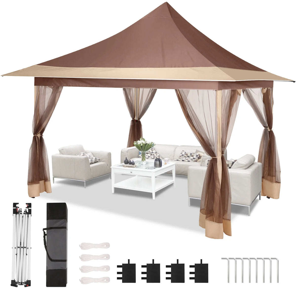 HOTEEL 11x11 Outdoor Waterproof Gazebo, Pop up Canopy Gazebo with Mosquito Netting & UV Protection for Parties, Camping, Weddings, and Backyard Events, Gray