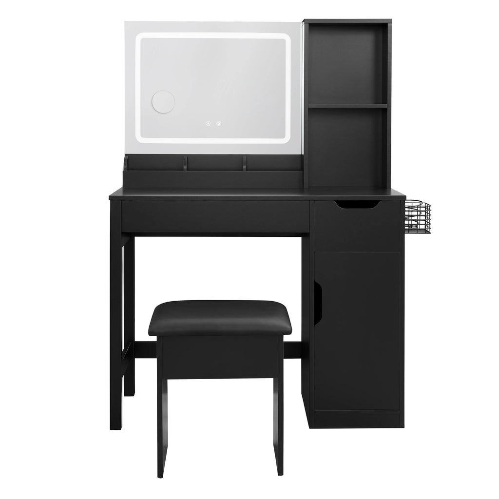 Mainstays Get Ready with Me GRWM Deluxe 2-Piece Vanity and Stool with Lighted Mirror and USB Power, White Finish