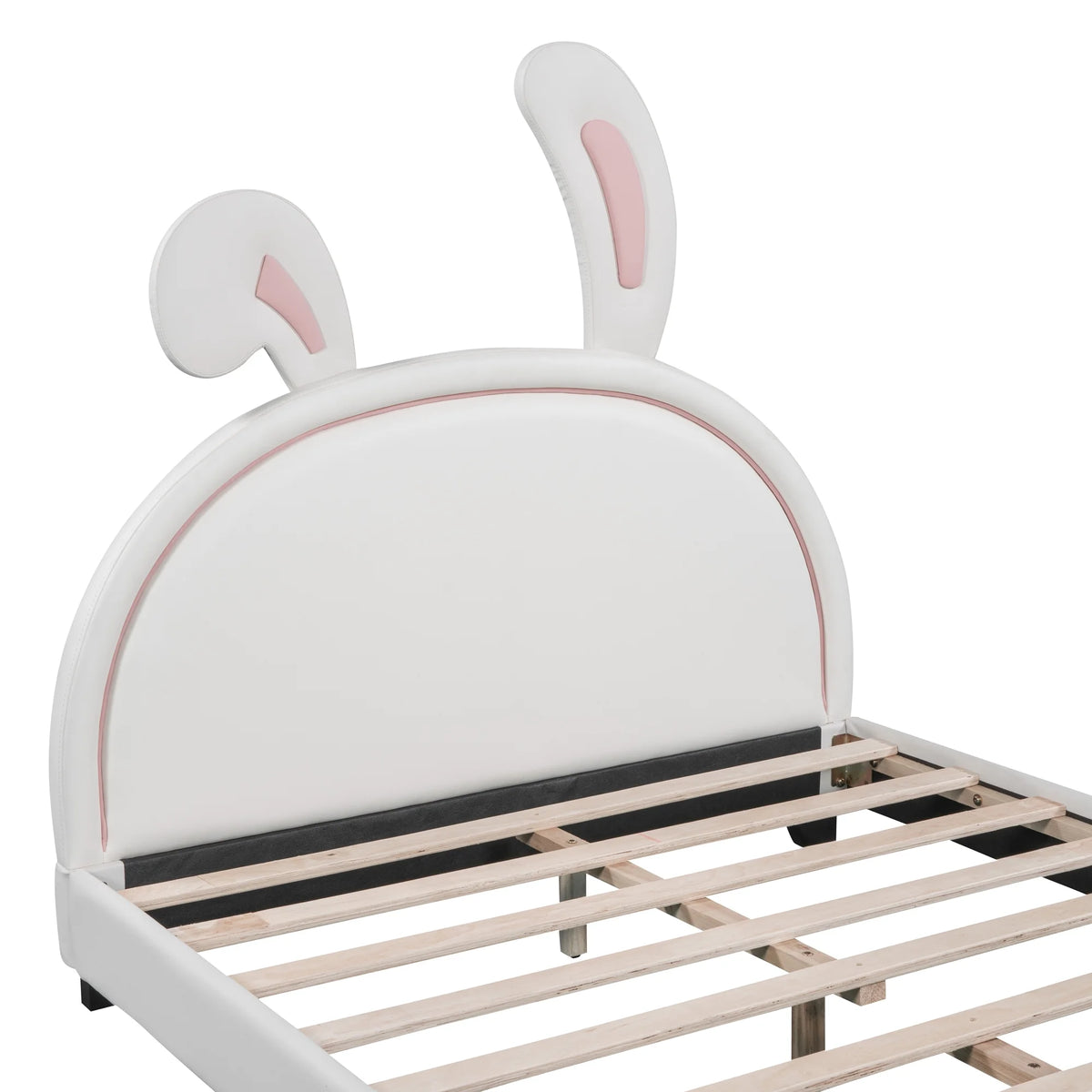 Euroco Upholstered Full Size Platform Bed, PU Cartoon Bunny Bed for Kids, Gray