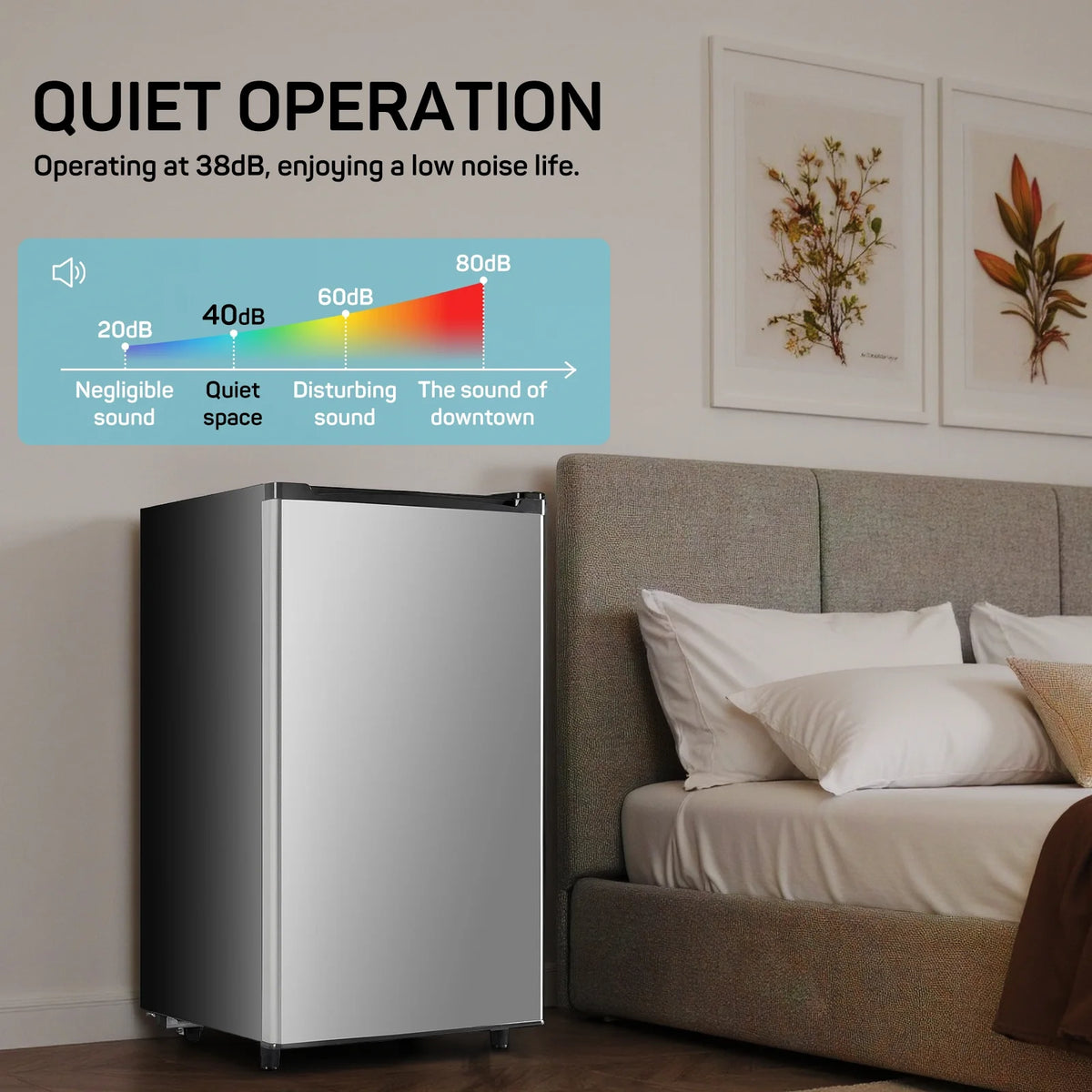 TINKLE WELL 3.2 Cu Ft Mini Fridge with Freezer, Compact Single Door Refrigerator, Energy Efficient, Low Noise, Adjustable Thermostat for Bedroom, Dorm, Office, silver