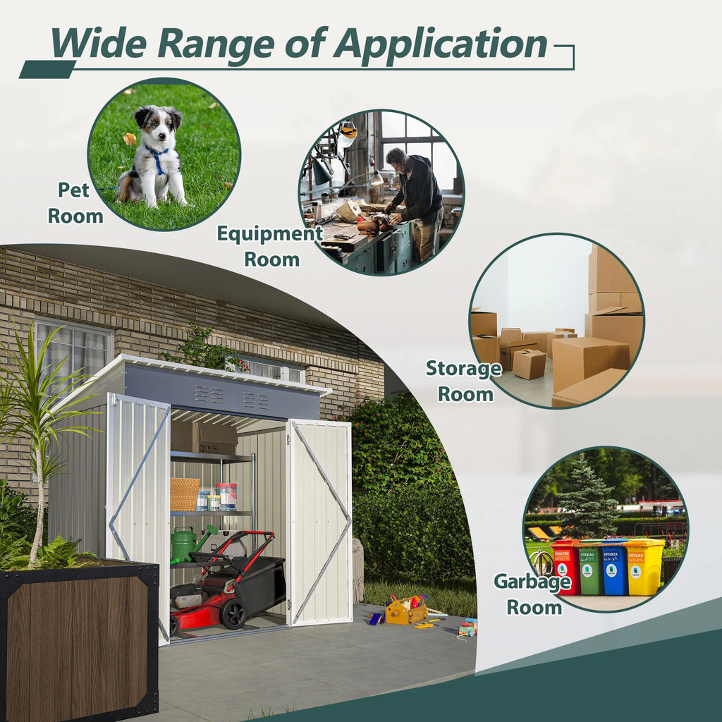 6 x 4 ft Outdoor Storage Shed with Floor Frame, Storage Sheds for Outside with Lockable Door, All Weather Garden Tool Shed with Air Vent for House Backyard Patio Lawn, Black