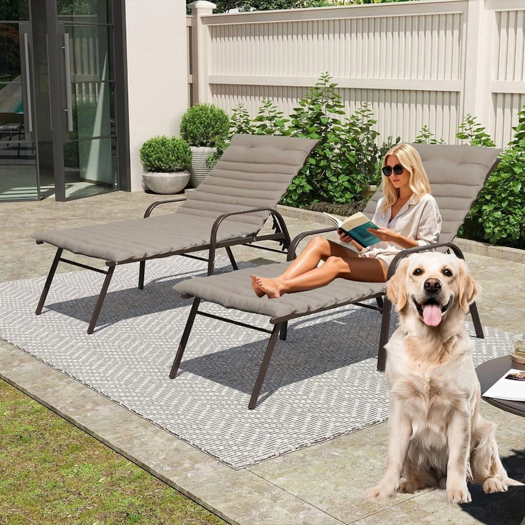 2pcs Outdoor Chaise Lounge Cushions, Waterproof Patio Foldable Chair Cushion for Garden Pool, 73 x 24in Sun Lounger Cushions for Outdoor Furniture Navy blue