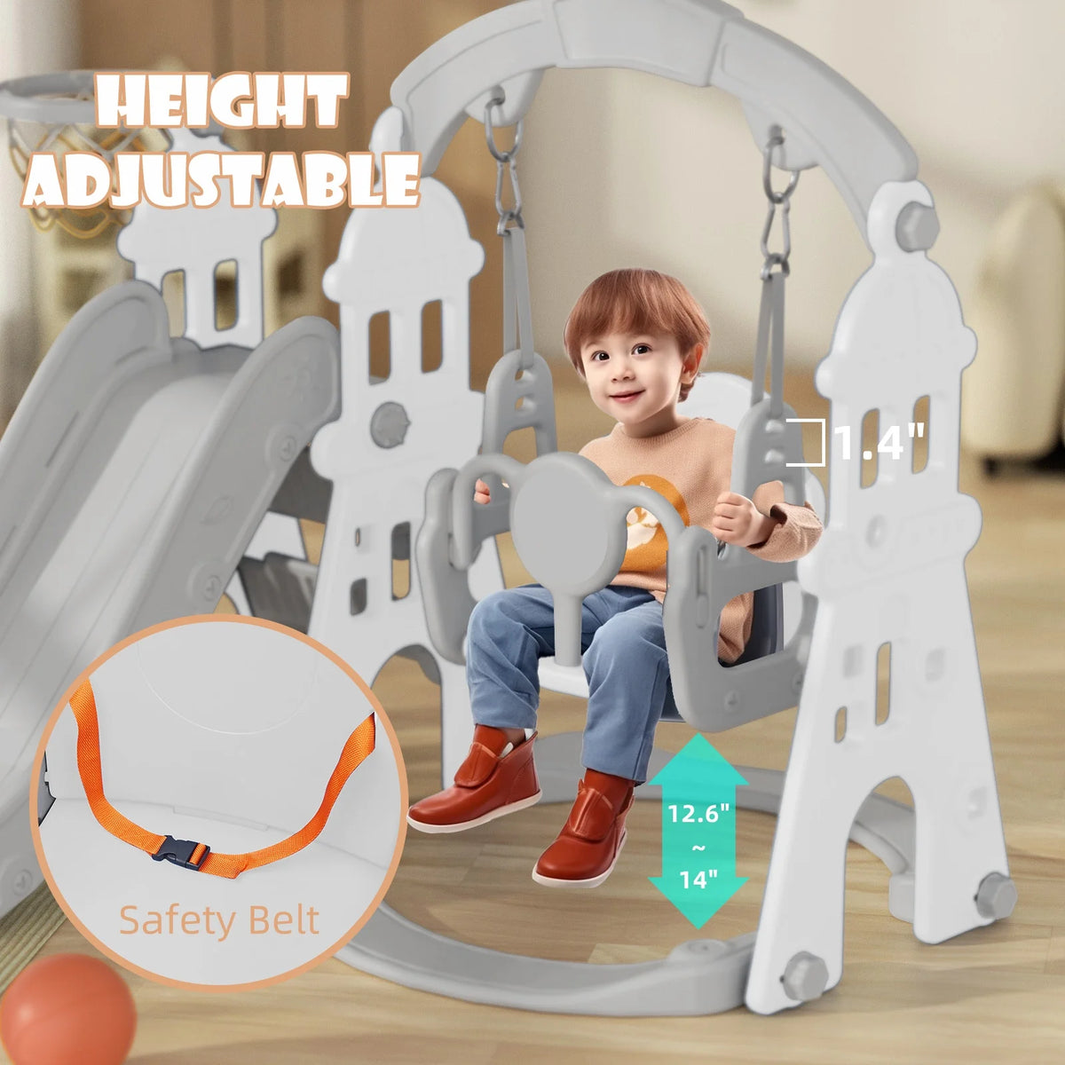 KORIMEFA 6-in-1 Kids Slide and Swing Set - Perfect for Toddlers 1-6 Years - Indoor and Outdoor Playground Slide, Swing, Basketball Hoop, and Climber Toy