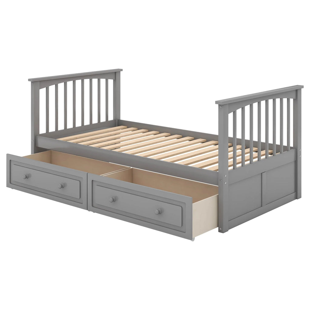 Euroco Pine Wood Bunk Bed with Storage 2 Drawers, Twin-over-Twin Bunk Bed with Safety Rail and Ladder for Kids, Conveted into 2 Single Beds, Sapce-Saving Design, Gray