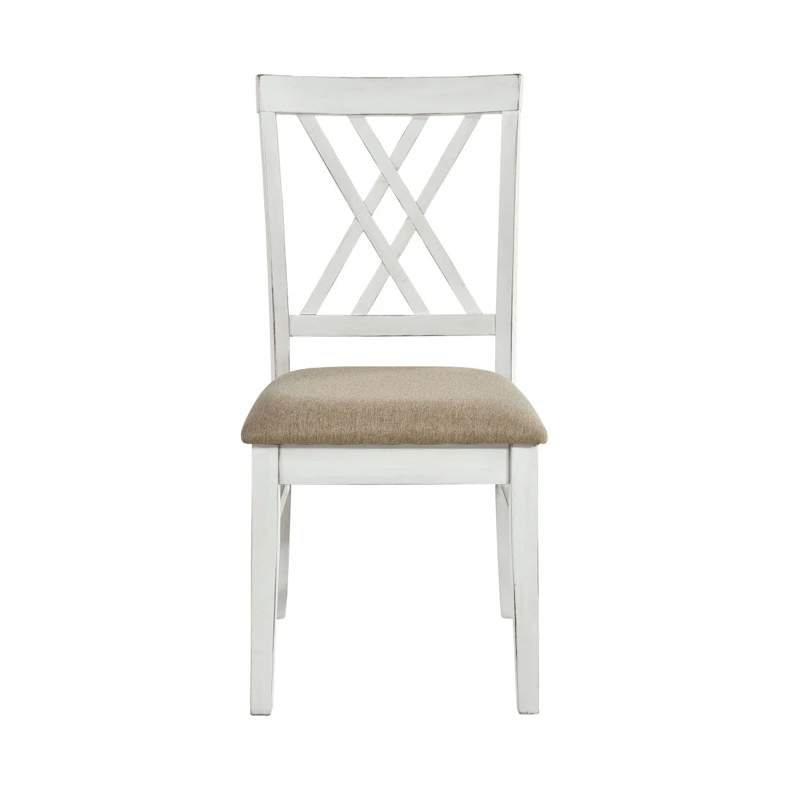 2 PCS Dining Side Chairs Furniture, Fabric Upholstered Seat Dining Chairs with X-Back Design, Wooden Cross Back Chairs for Dining Room, Bedroom and Kitchen, White and Oak Finish