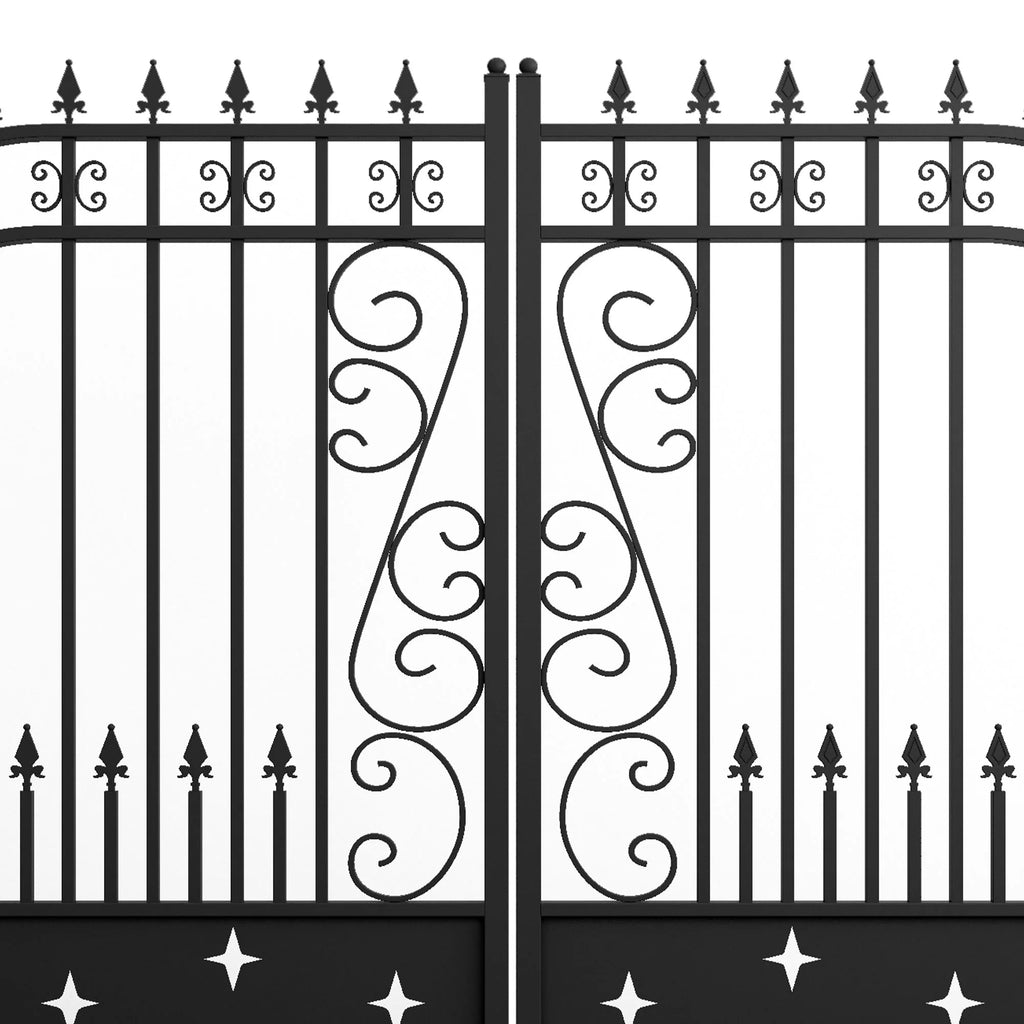 Outdoor Dual Swing Wrought Iron Gate for Driveway, Security Gate, Outdoor Fence Gate, Vienna Style for Yard, Backyard Patio 20'Star