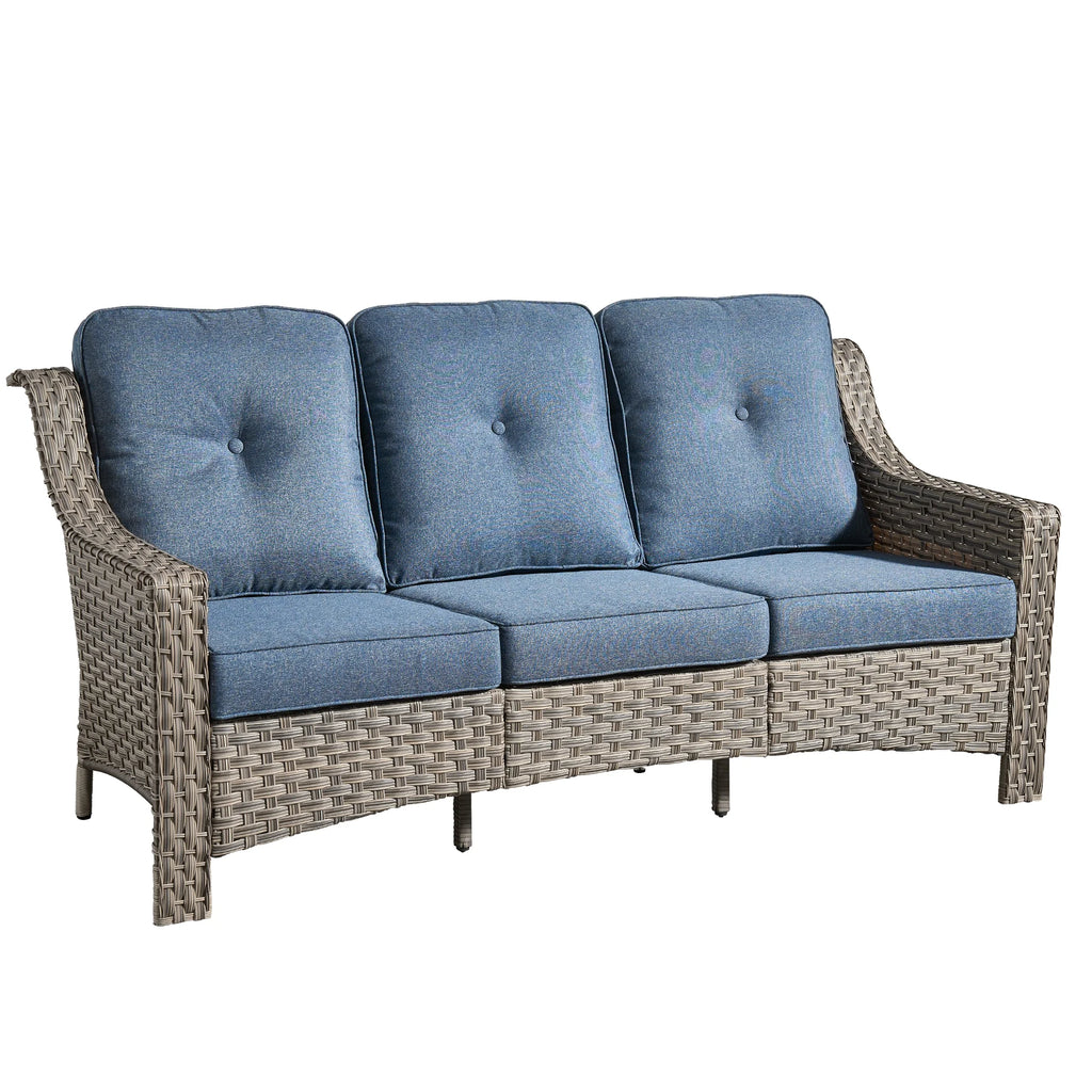 Ovios Outdoor Patio Sofa 3-Seater with Cushions All-Weather Wicker Rattan Couch for Garden, Porch, or Backyard