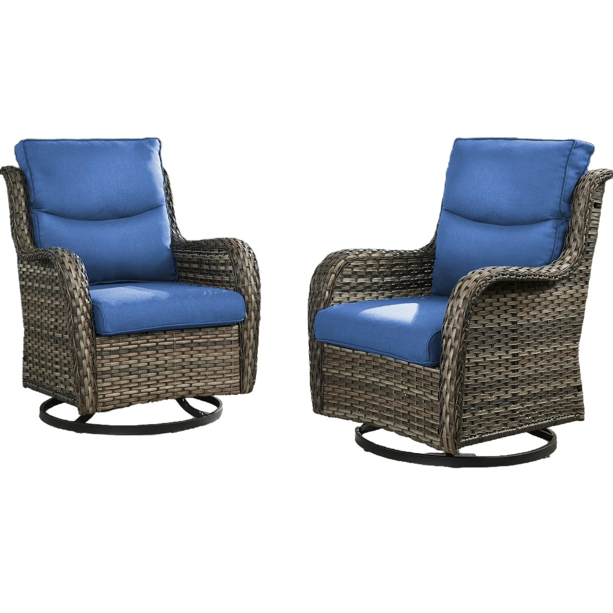 Gymojoy Outdoor Rocking Chairs Set of 2, All Weather PE Wicker Swivel Patio Glider Chairs, Garden Outdoor Furniture Set for Backyard Deck,Blue