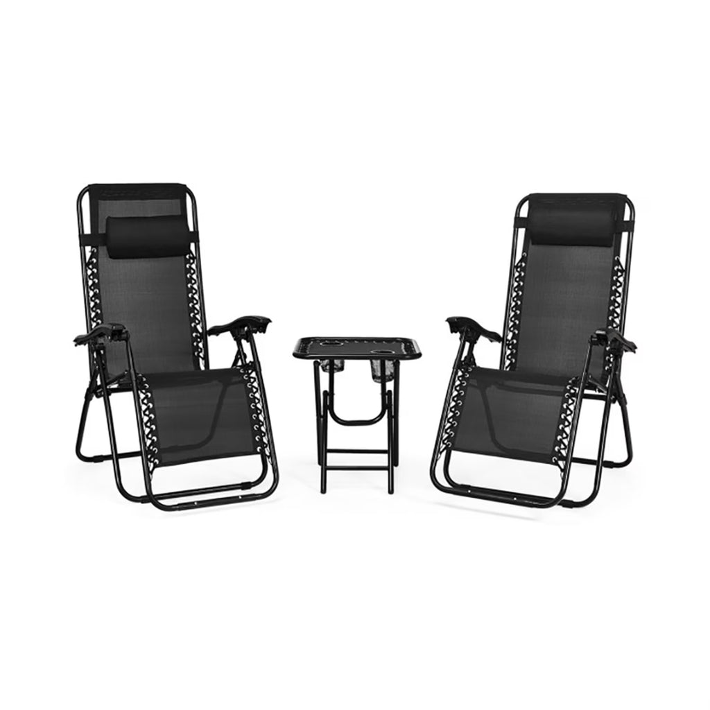 Aimee Lii 3 Pieces Folding Portable Zero Gravity Reclining Lounge Chairs Table Set, Wicker Patio Furniture