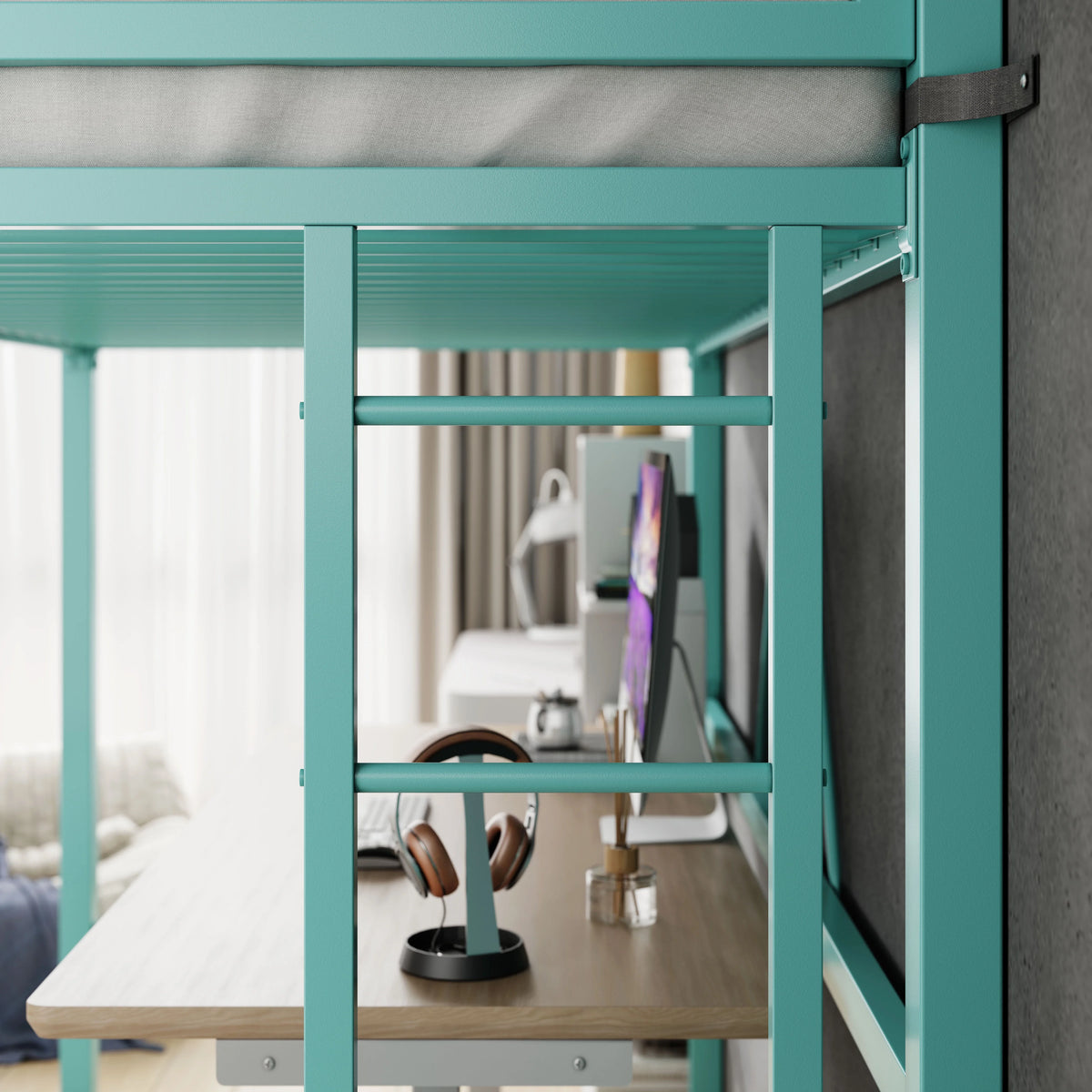 Amolife Twin Size Heavy Duty Metal Loft Bed with Removable Ladder & Full-Length Guardrail, Black