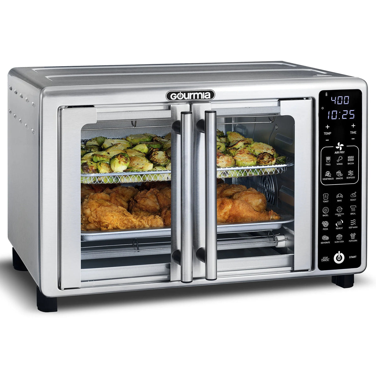 New Gourmia 6-Slice Digital Toaster Oven Air Fryer with 19 One-Touch Presets, Stainless Steel