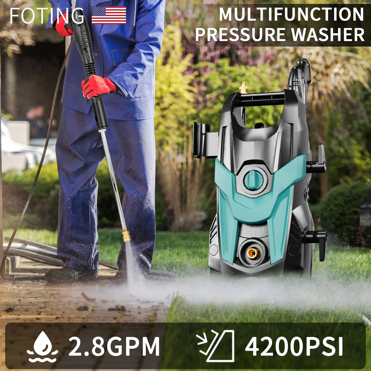 Electric Pressure Washer, 4500 PSI 3.2 GPM Power Washer with 4 Quick Connect Nozzles, High Pressure Cleaning Machine with Foam Cannon for Cars/Fences/Driveways/Patios/Home Cleaning