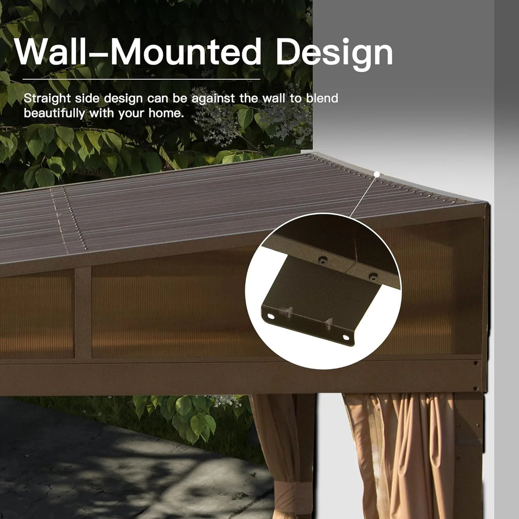 TOTAL Outdoor 10'x12' All-Season Sunroom Gazebo with Steel Roof, PVC Screen, Front & Side Door, Brown