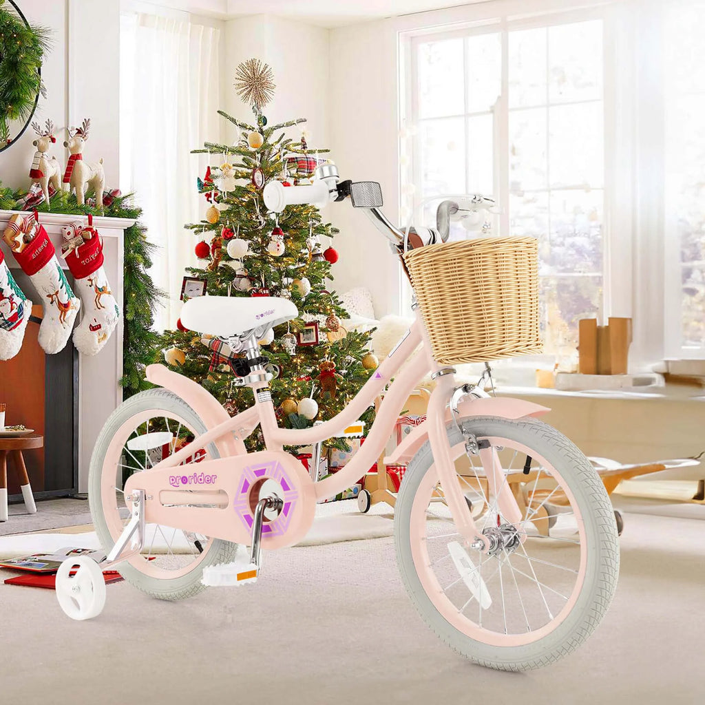 Prorider 16" Kid’s Bike with Training Wheels Adjustable Handlebar Seat Handbrake Pink