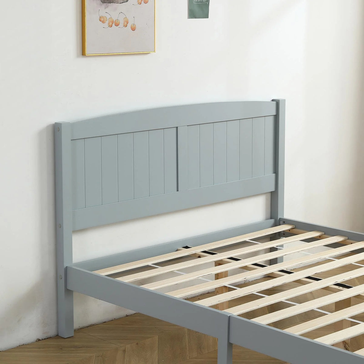 Ktaxon Deluxe Wood Platform Bed with Headboard, Teen Bed Gray,Twin